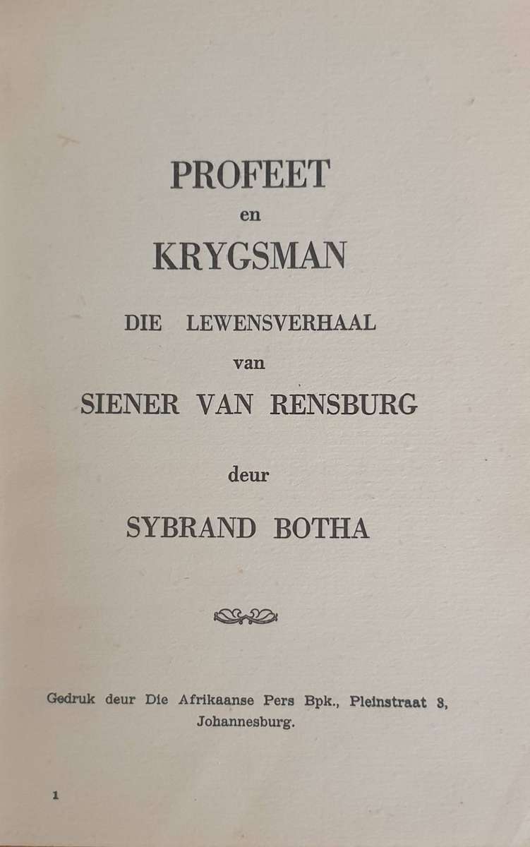 * Skaars * (1941)Profeet en Krygsman - Siener van Rensburg (Sybrand Botha)