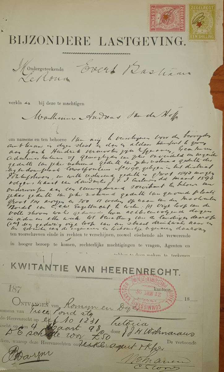 * 1898 * BIJZONDERE LASTGEVING - OORSPRONKLIKE DOKUMENT