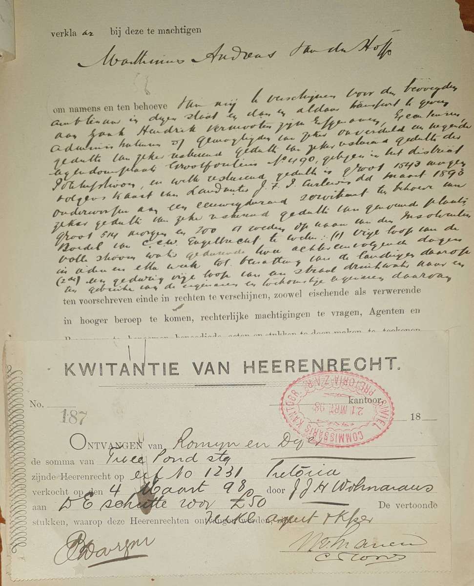 * 1898 * BIJZONDERE LASTGEVING - OORSPRONKLIKE DOKUMENT