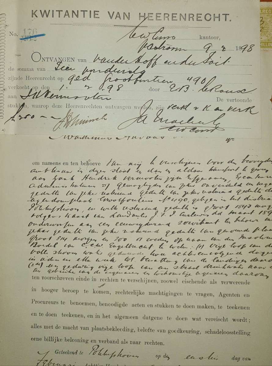 * 1898 * BIJZONDERE LASTGEVING - OORSPRONKLIKE DOKUMENT