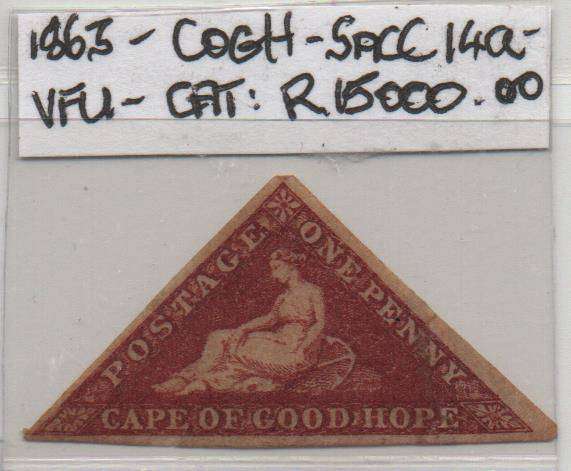 Scarce 1863 - COGH 1d Deep Brown Red De La Rue Triangle in VFU-condition