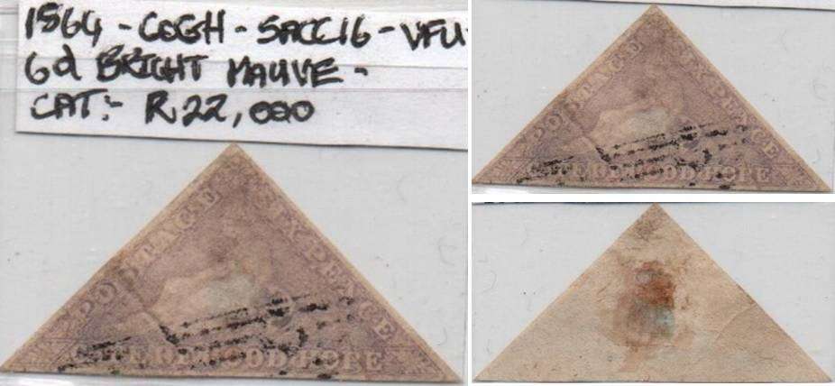 1864 COGH scarce bright mauve 6d De La Rue Triangle  in VFU-condition
