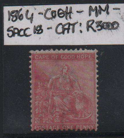 Scarce 1864 COGH 1d rectangle with Crown over CC WMK + outer frame in MM-condition