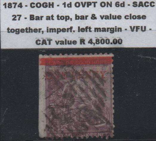 1874 COGH - 1d OVPT on 6d with rare unlisted varieties in used-condition