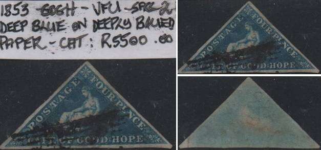 1853 COGH deep blue on deeply blued paper 4d Perkins Bacon Triangle in VFU-condition