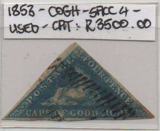 1853 - COGH 4d Deep Blue on slightly blued paper Perkins Bacon Triangle in used-condition