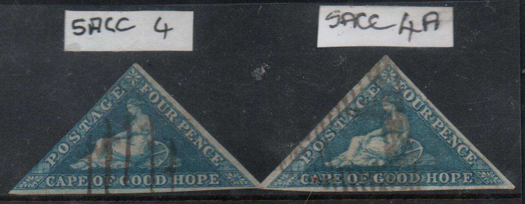 2 x Scarce 1853 COGH Perkins Bacon 4d Triangles in used condition