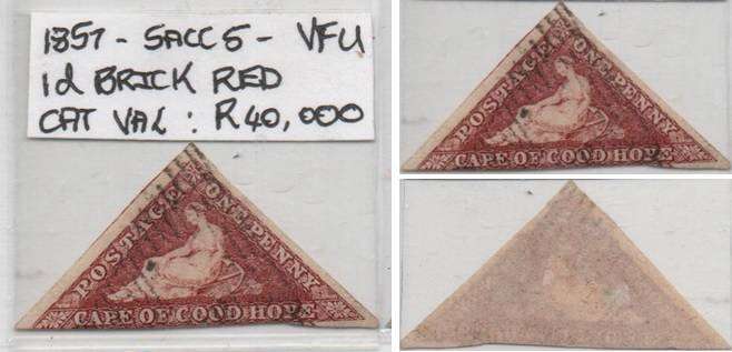 1857 COGH scarce brick red 1d Perkins Bacon Triangle in VFU-condition