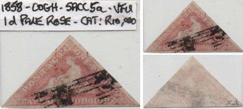 1858 COGH scarce pale rose 1d Perkins Bacon Triangle  in VFU-condition