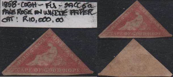 1855 COGH pale rose 1d Perkins Bacon Triangle (SACC 5a) in FU-condition