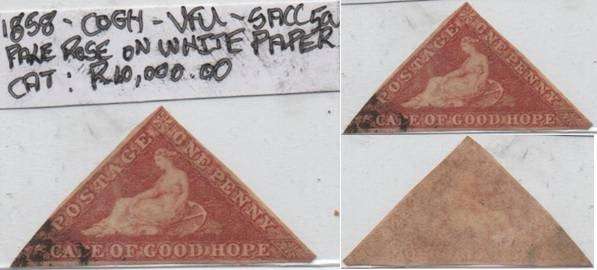 1858 COGH pale rose 1d Perkins Bacon Triangle (SACC 5a) in VFU-condition