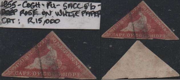1855 COGH deep rose 1d Perkins Bacon Triangle (SACC 5b) in FU-condition