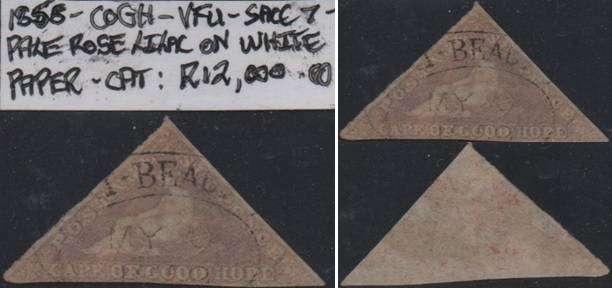 1858 COGH pale rose lilac on white paper 6d Perkins Bacon Triangle in FU-condition