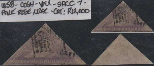 1858 COGH pale rose lilac 6d Perkins Bacon Triangle (SACC 7) in VFU-condition