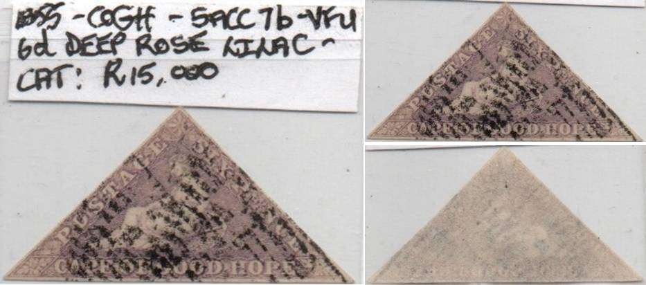 1855 COGH scarce deep rose lilac 6d Perkins Bacon Triangle  in VFU-condition