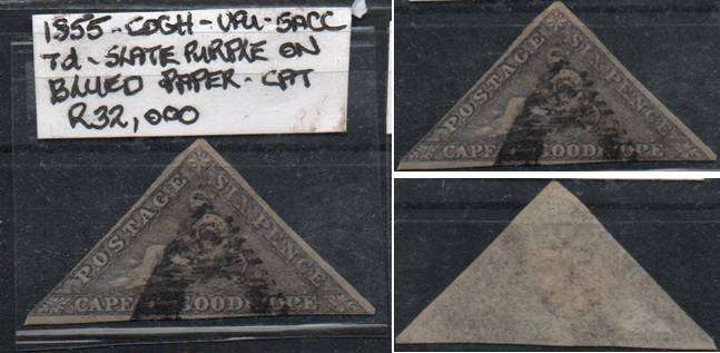 1855 COGH very scarce slate purple 6d Perkins Bacon Triangle  in VFU-condition
