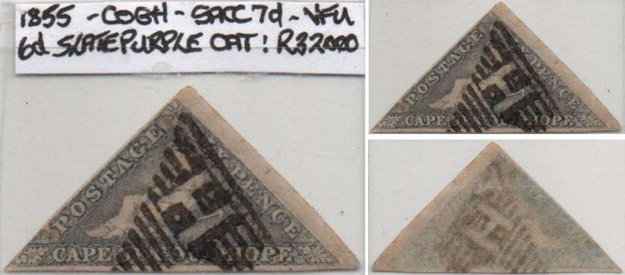 1855 COGH scarce slate purple 6d Perkins Bacon Triangle in VFU-condition