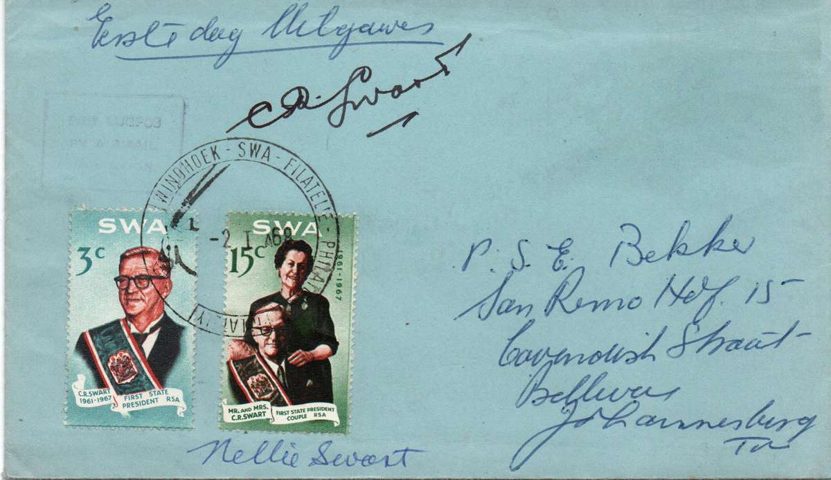 SWA write-up on CR Swart commemorative including scarce signed photo and FDC