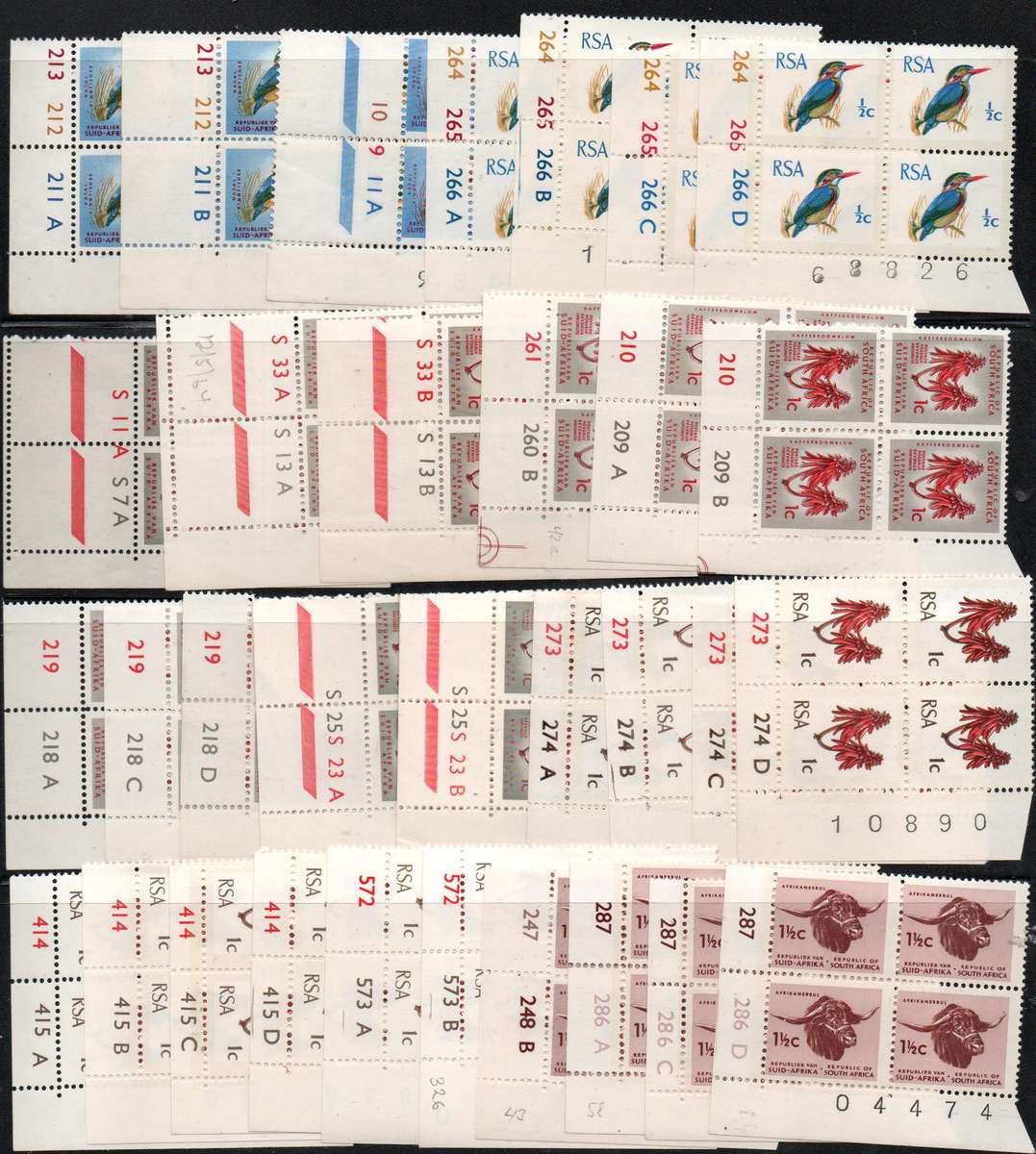 1961 RSA 1st Definitive series selection of 92 control blocks in MNH/LMM-condition