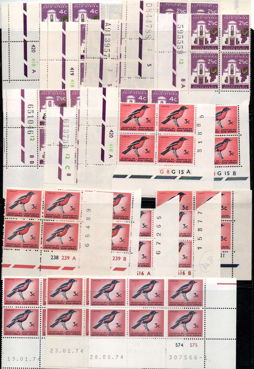 1961 RSA 1st Definitive series selection of 92 control blocks in MNH/LMM-condition