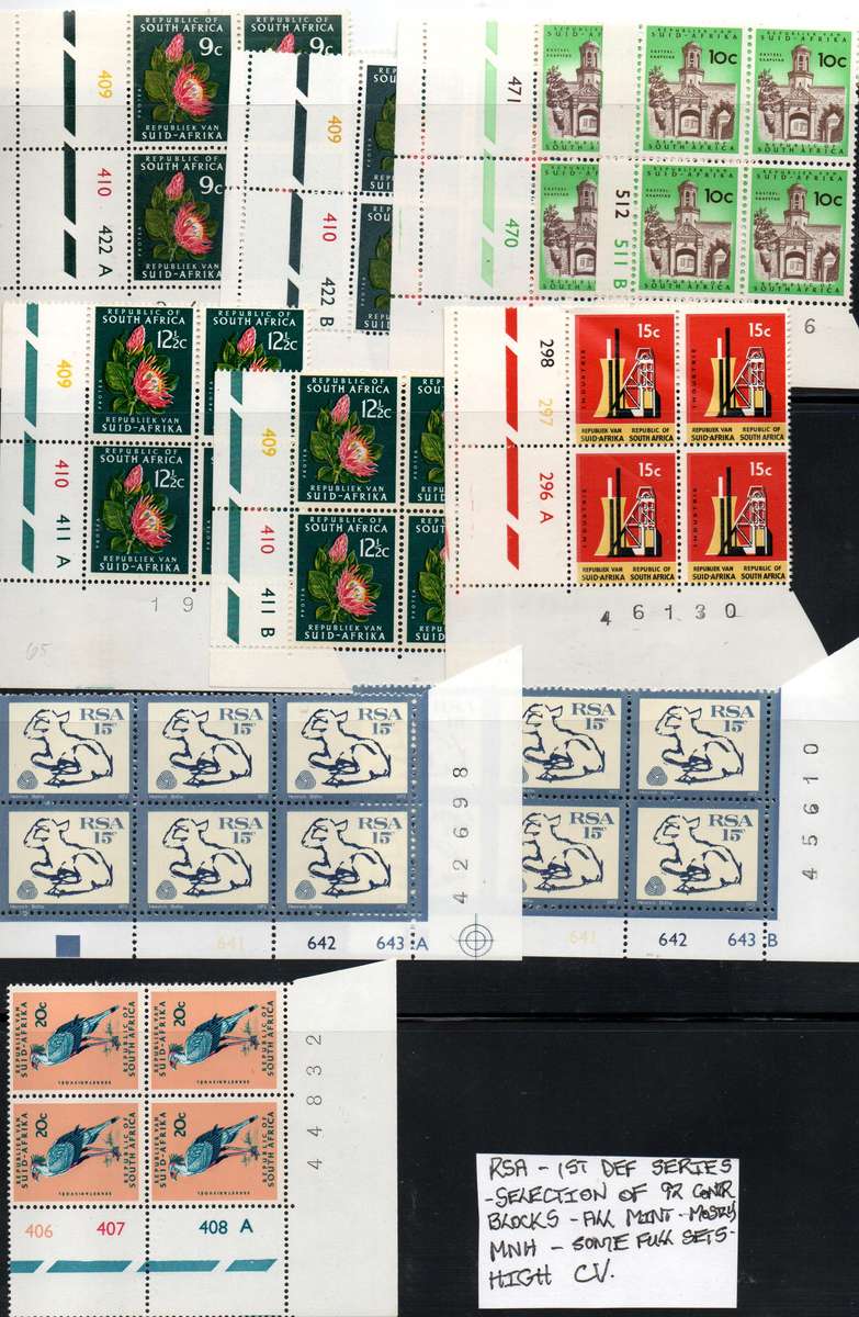 1961 RSA 1st Definitive series selection of 92 control blocks in MNH/LMM-condition