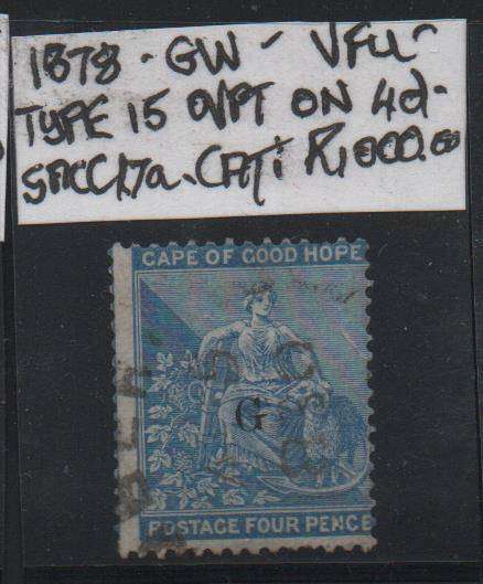 1878 Griqualand West 4d Type 15 OVPT on COGH stamp in VFU-condition
