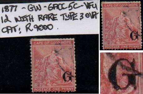 1877 Griqualand West 1d with rare Type 3 OVPT in VFU-condition