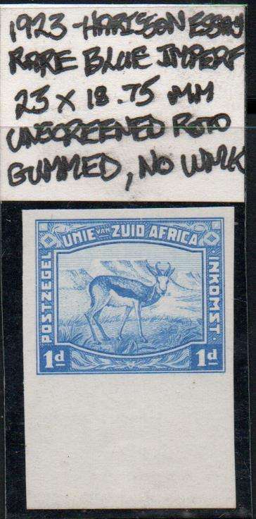 Rare 1923 imperforate Harisson Essay in blue and in LMM-condition
