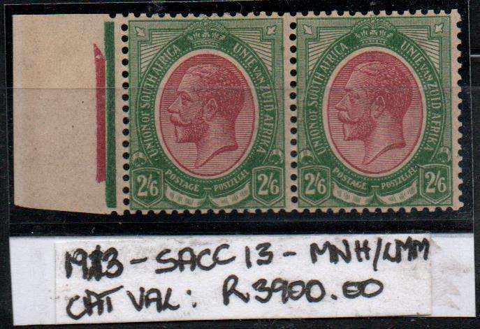 1913 Union scarce KGV marginal pair in MNH/LMM-condition