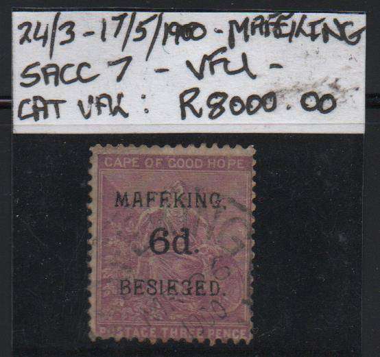 Scarce 1900 Mafeking Siege OVPT 6d on COGH 3d in VFU-condition
