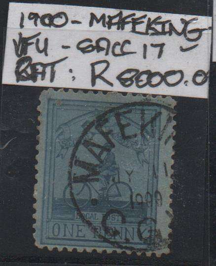 1900 Mafeking 1d Sgt Goodyear pale blue stamp with large part cancel in VFU-condition