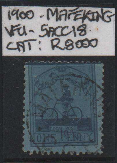 1900 Mafeking siege 1d deep blue Sgt. Goodyear stamp with large part cancel in VFU-condition