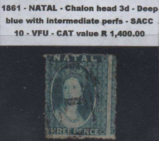 1861 Natal - Scarce 3d Chalon head in fine used-condition