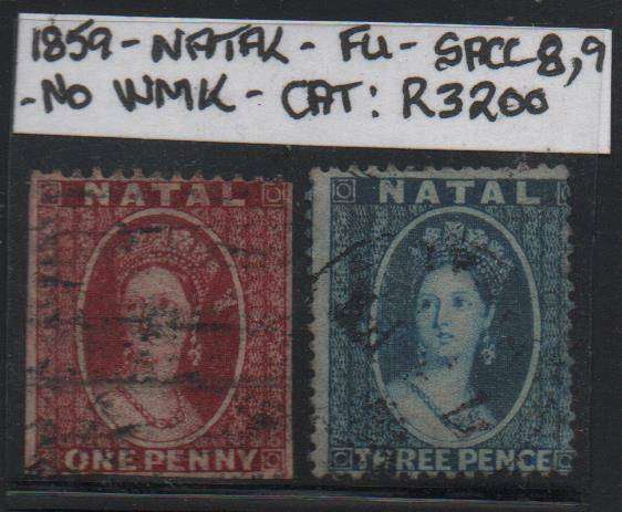 1859 Natal QV Chalon Heads 1d & 3d (SACC 8 & 9) in VFU-condition