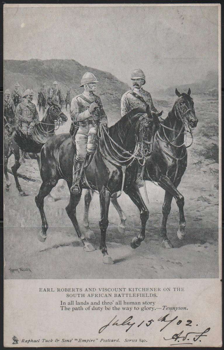 1902 Anglo Boer War - Propaganda postcard featuring Roberts & Kitchener in VFU-condition
