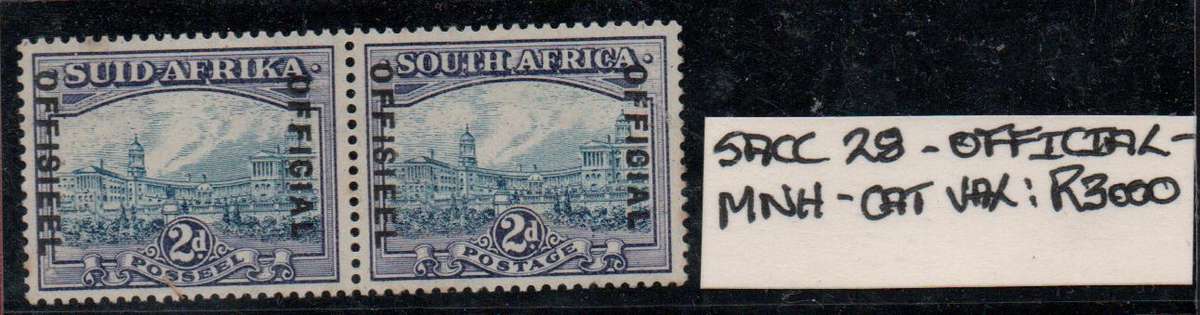 Very scarce 1935-50 Union Official printing 2d pair in perfect mint condition (MNH)
