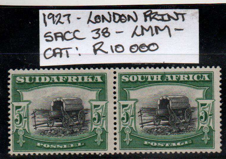 1927 Union scarce London Printing 5s-pair in LMM-condition
