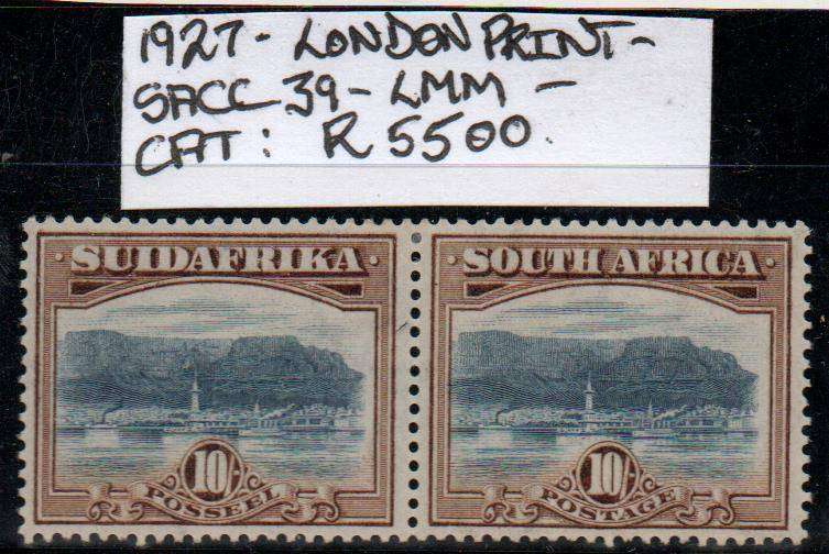 1927 Union scarce London Printing 10s-pair in LMM-condition