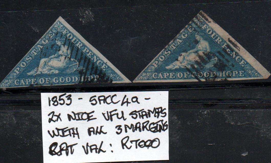 1853 COGH 4d Triangles x2 (SACC 4a) in VFU-condition