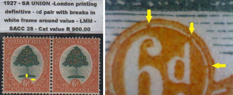 1927 Union London Printing - 6d pair with variety in LMM-condition