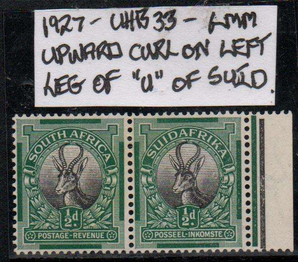 1927 Union PTA definitive marginal 1/2d pair with variety in LMM-condition