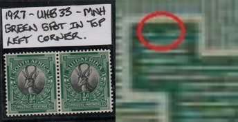 1927 Union PTA definitive 1/2d pair with variety in MNH-condition