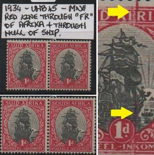 1934 Union Hyphenated Definitive 1d pair with spectacular variety in MNH-condition