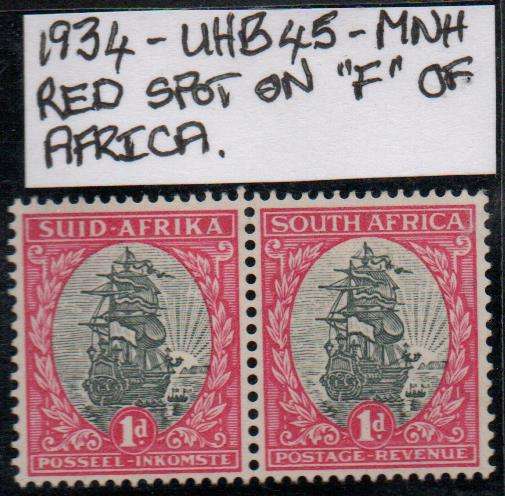 1934 Union Hyphenated definitive 1d pair with variety in MNH-condition