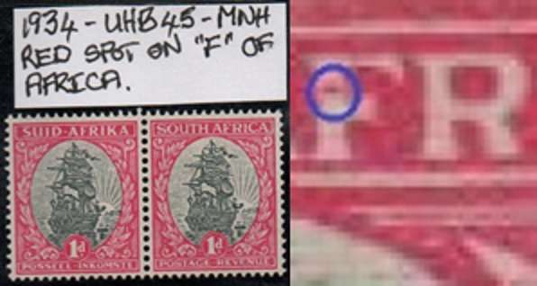 1934 Union Hyphenated definitive 1d pair with variety in MNH-condition