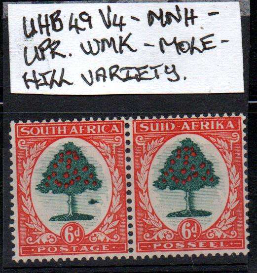 1937 Union Hyphenated Definitive 6d pair with scarce listed variety in MNH-condition