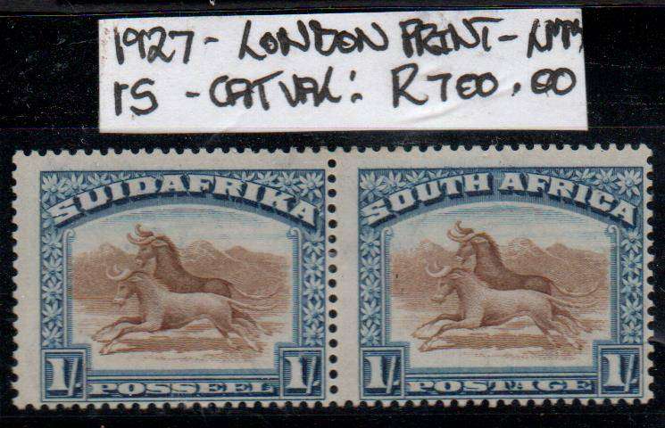 1927 Union scarce London Printing 1s-pair in LMM-condition