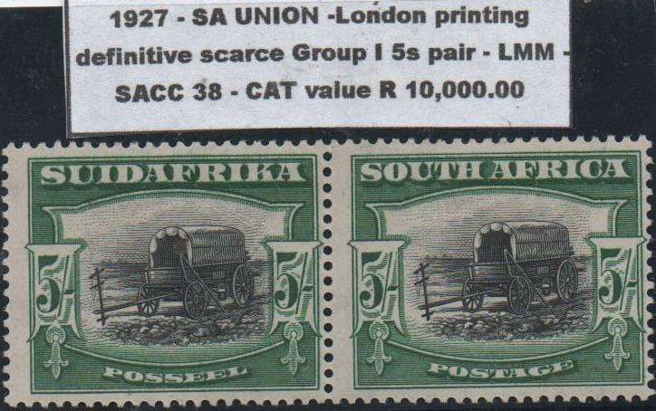 1927 Union London Printing - Scarce 5s Group I pair in LMM-condition