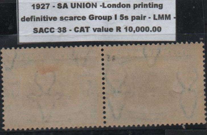 1927 Union London Printing - Scarce 5s Group I pair in LMM-condition