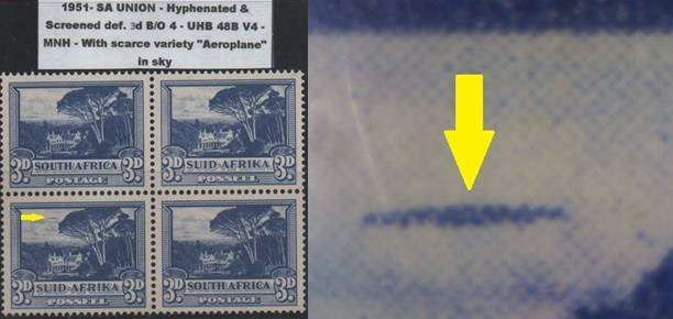 1951 Union Hyphenated & Screened definitive - 3d B/O 4 with variety in MNH-condition